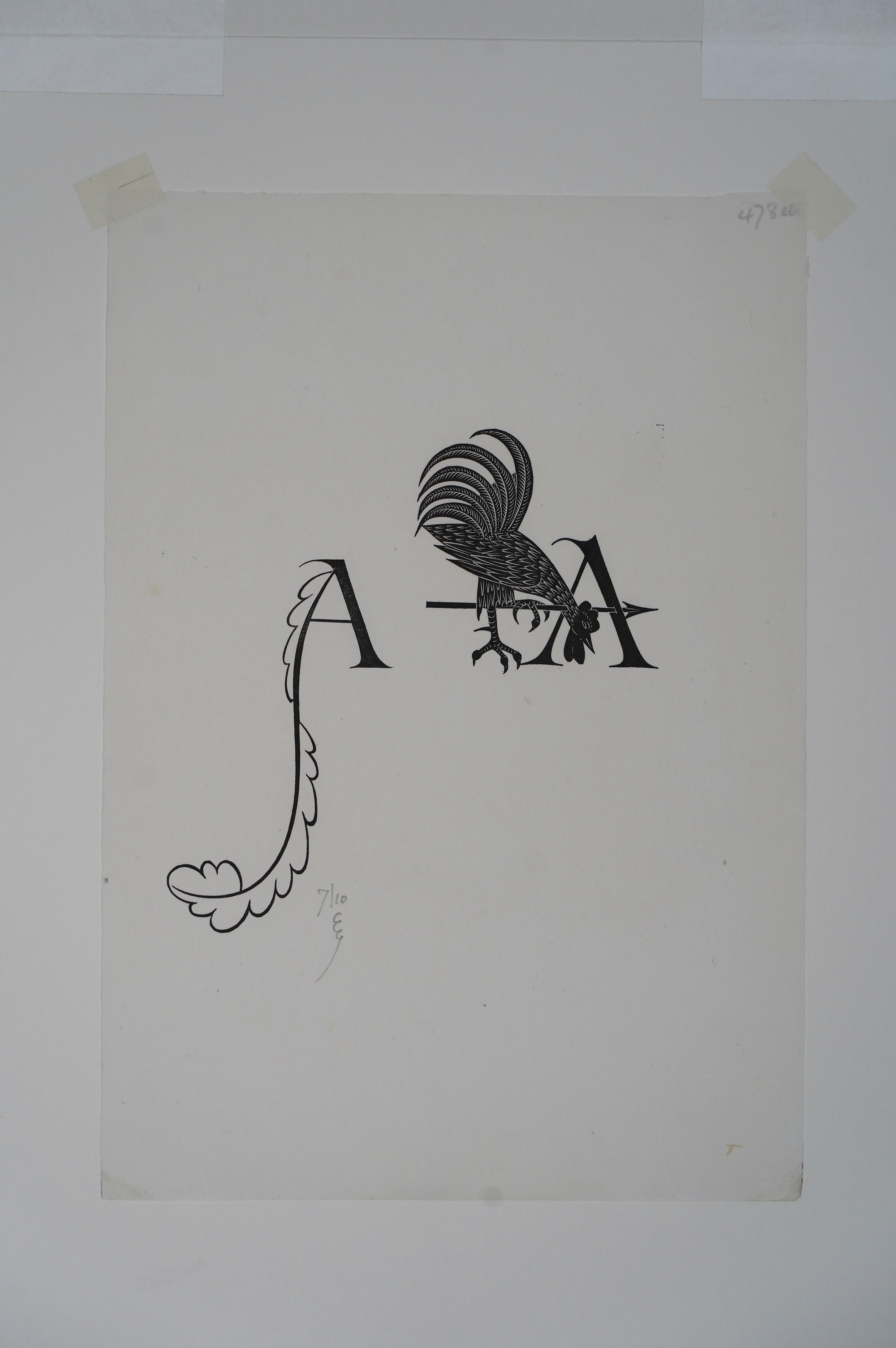 Eric Gill (English, 1882-1940), wood engraving, Cock and Spear, 1931 for The Four Gospels, signed and numbered 7/10, (P787), 19.5 x 14.5cm. Condition - good
